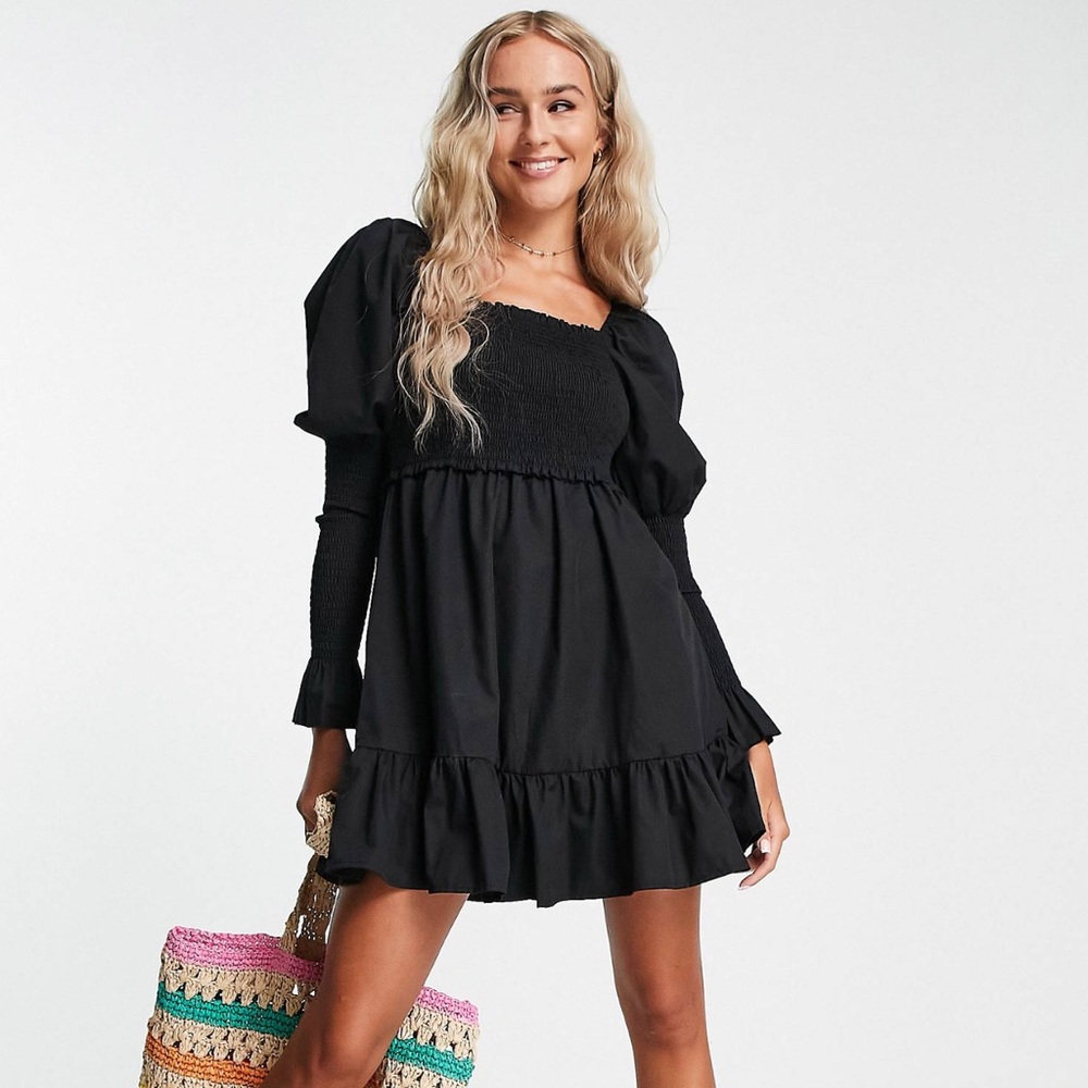 Black mini long sleeve ruffle dress off shoulder size 4 women